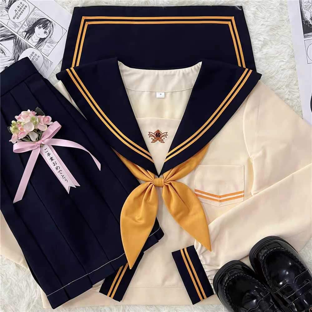 Seifuku/Đồng phục nữ sinh phối be vàng brand Tiểu hồ đồ