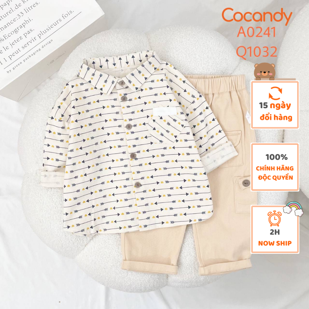 Set đồ cho bé -Áo dài BE mũ tên và quần dài be đậm cho bé của COCANDY mã A0241,Q103B,A136A,QK101120,Q1032