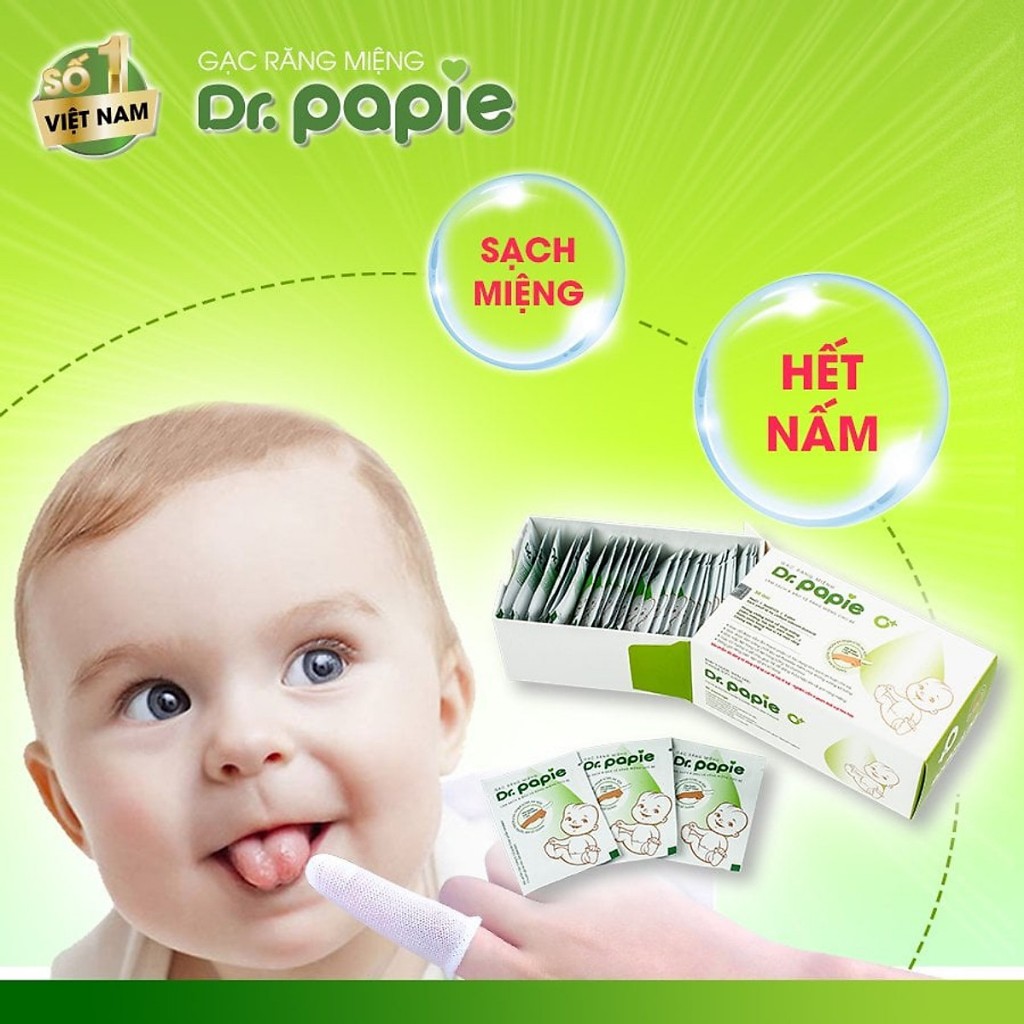 Gạc rơ lưỡi cho bé Dr.Papie hộp 10 gói, tưa lưỡi vệ sinh răng miệng trẻ em - Monnie Kids