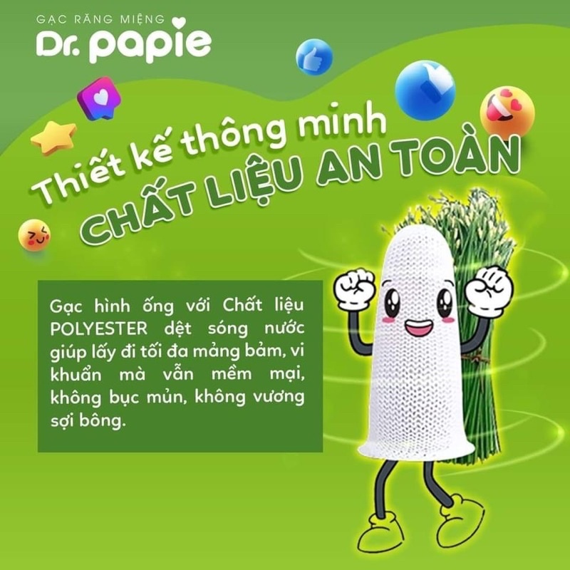 Gạc rơ lưỡi cho bé Dr.Papie hộp 10 gói, tưa lưỡi vệ sinh răng miệng trẻ em - Monnie Kids