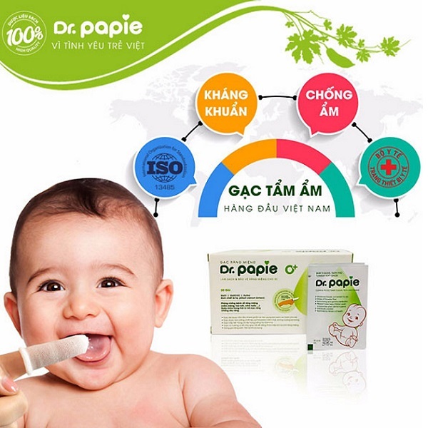 Gạc rơ lưỡi cho bé Dr.Papie hộp 10 gói, tưa lưỡi vệ sinh răng miệng trẻ em - Monnie Kids