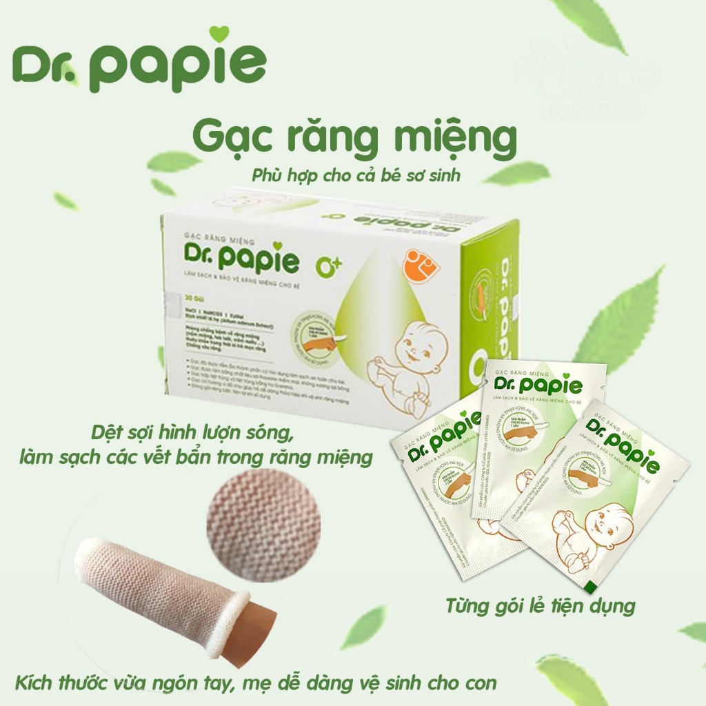 Gạc rơ lưỡi cho bé Dr.Papie hộp 10 gói, tưa lưỡi vệ sinh răng miệng trẻ em - Monnie Kids