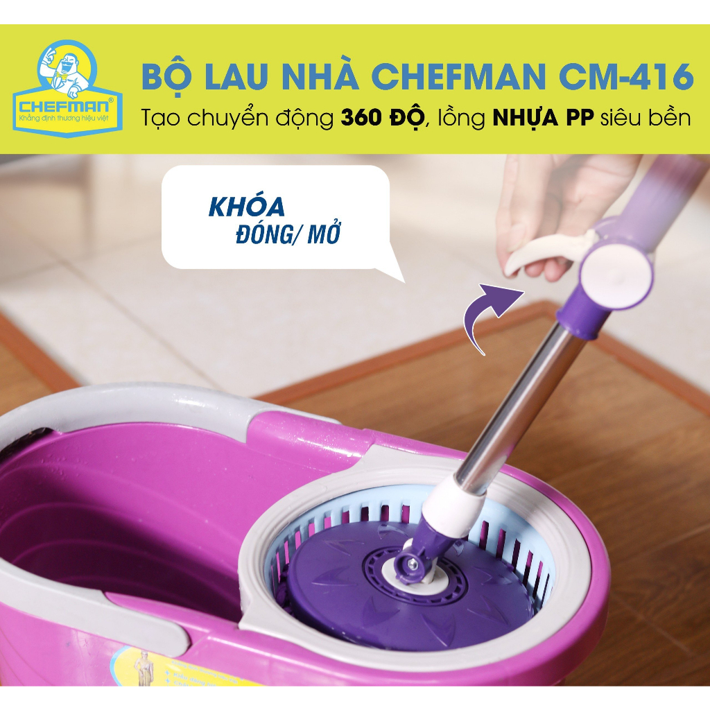 Bộ chổi lau nhà Chefman CM-416NV - Thân cây inox chắc chắn, bảo hành chính hãng 12 tháng