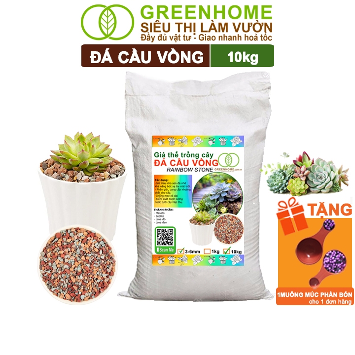 Đá Cầu Vồng Trồng Sen Đá Greenhome, Bao 10kg, Kích Rễ, Đậm Màu, Thoát Nước Tốt, Trộn Đất, Rải Bề Mặt Đều Tốt