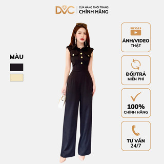 Jumpsuit Dự Tiệc Sang Trọng, Jumpsuit Thiết Kế Sơ Mi Ống Rộng Dài Đính Cúc Vàng Nổi DVC Fashion J3402