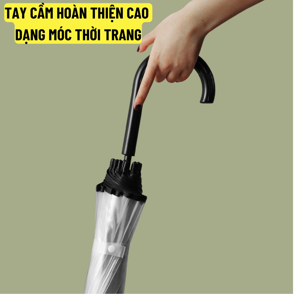 Dù trong suốt 16 nan thép, bấm nút mở tự động Mingroup, Ô trong suốt che mưa cao cấp thời trang, bền cao - BH 6 tháng