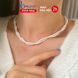  Vòng cổ nữ choker ngọc trai nhí nuôi nước ngọt hạt gạo 4 ly xoắn thác nước sang trọng - DB2690 - Bảo Ngọc Jewelry 