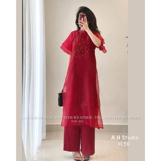Áo dài voan tơ hai lớp đính hoa kèm quần lụa cạp chun- 247store.vn - Aodai150_P7K1