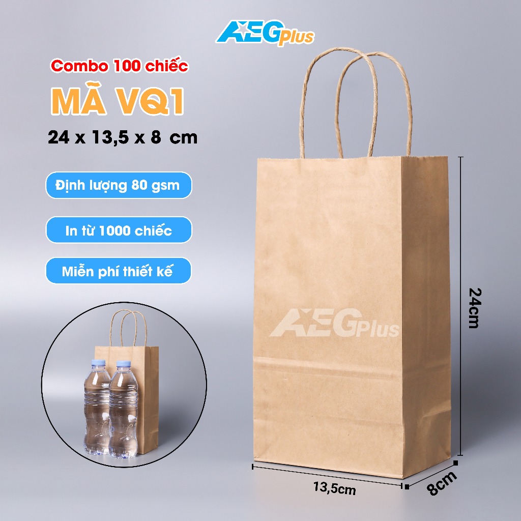 Combo 100 chiếc Túi giấy kraft có quai mã VQ1 - Túi đựng quà tặng, túi đựng đồ ăn, túi giấy kraft gi