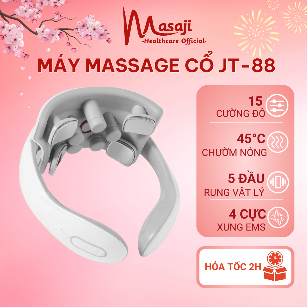 Máy massage cổ vai gáy JT88, mát xa xung điện kết hợp 5 đầu cơ vật lý, chườm nóng hồng ngoại giúp giảm đau nhức Masaji