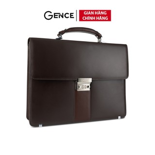 Cặp da công sở túi xách nam gence cts19 da bò khóa số cao cấp màu nâu đậm