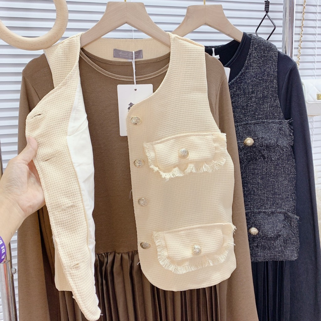Đầm bầu xinh thiết kế , váy bầu dự tiệc set váy dập li kèm áo dạ 2 lớp dáng dài hàng cao cấp lên dáng siêu xinh miễn chê
