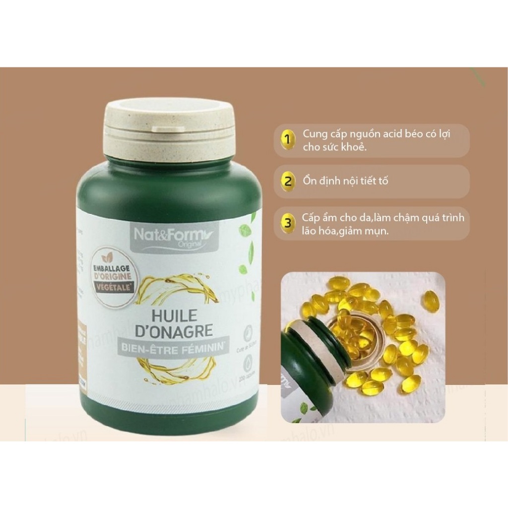 Tinh dầu hoa anh thảo Pháp Nat&Form cân bằng nội tiết tố hộp 200 viên