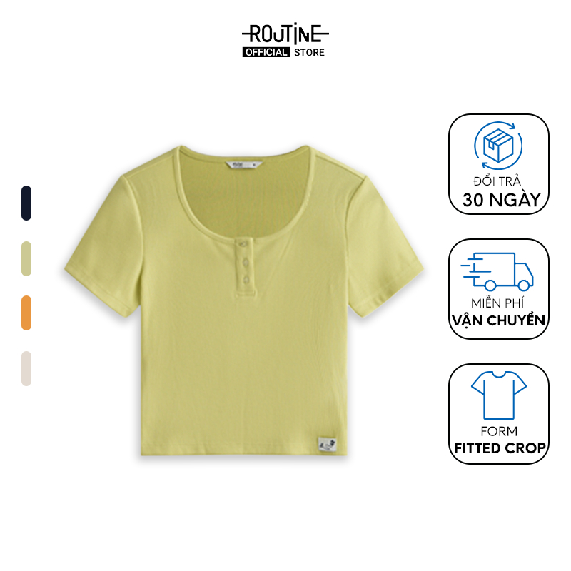 Áo Thun Nữ Tay Ngắn Cổ Henley Form Fitted Crop - Routine 10S23TSSW007