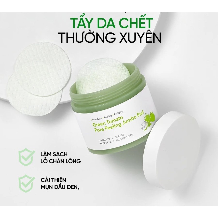 Pad Tẩy Da Chết Cà Chua Xanh SUNGBOON Green Tomato Pore Peeling Jumbo Pad 60 miếng