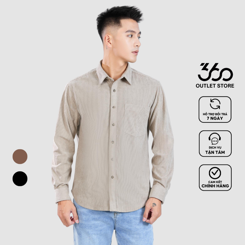 Áo sơ mi nhung tăm nam dài tay form rộng thương hiệu 360 Boutique chất liệu cao cấp - STDTK426