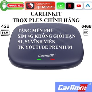 Carplay android box ô tô xe hơi carlinkit tặng vietmap s2, model tbox plus 4gb+64gb android 13
