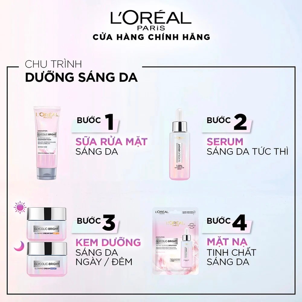 [L'OREAL PARIS] Kem Dưỡng Ban Đêm AHA Giúp Mờ Thâm Nám Và Cấp Ẩm Tối Ưu Glycolic Bright Glowing Cream Night 7.5ml