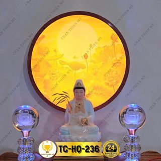 Đèn hào quang thờ phật trúc chỉ in hoa sen, trang trí phòng thờ, bàn thờ gia tiên, treo cùng tượng phật tc-hq-236