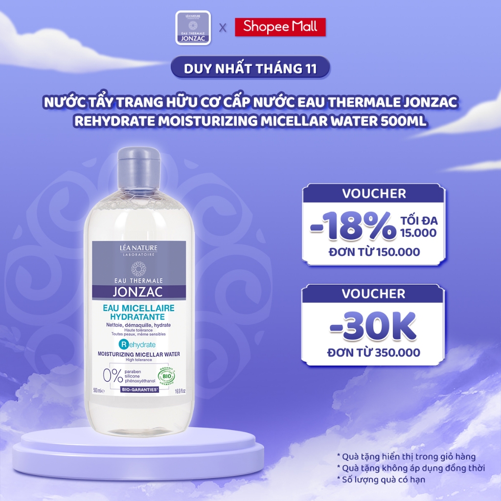 Nước Tẩy Trang Hữu Cơ Cấp Nước Eau Thermale Jonzac Rehydrate Moisturizing Micellar Water 500ml