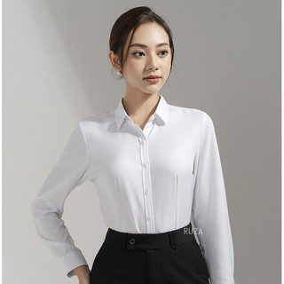 Áo sơmi nữ RUZA  classic màu trắng tay dài kate cafe ít nhăn, thoáng mát kiểu dáng công sở ADC001