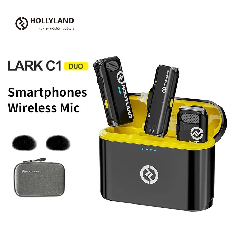 Micro Hollyland Lark C1 Duo mic thu âm không dây cài áo cho điện thoại iphone, Android quay video vlog, asmr, phỏng vấn