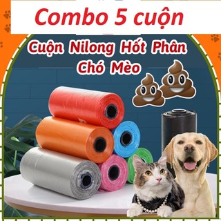 Combo 5 cuộn Túi nylon đựng phân chó mèo, bao đựng chất thải tự phân hủy