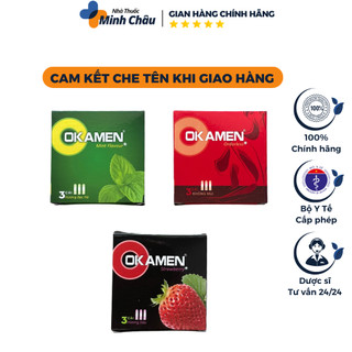 Bao cao su OK Amen vị dâu, bạc hà, không mùi siêu mỏng, kéo dài thời gian, nhiều gel bôi trơn - Hộp 3 cái