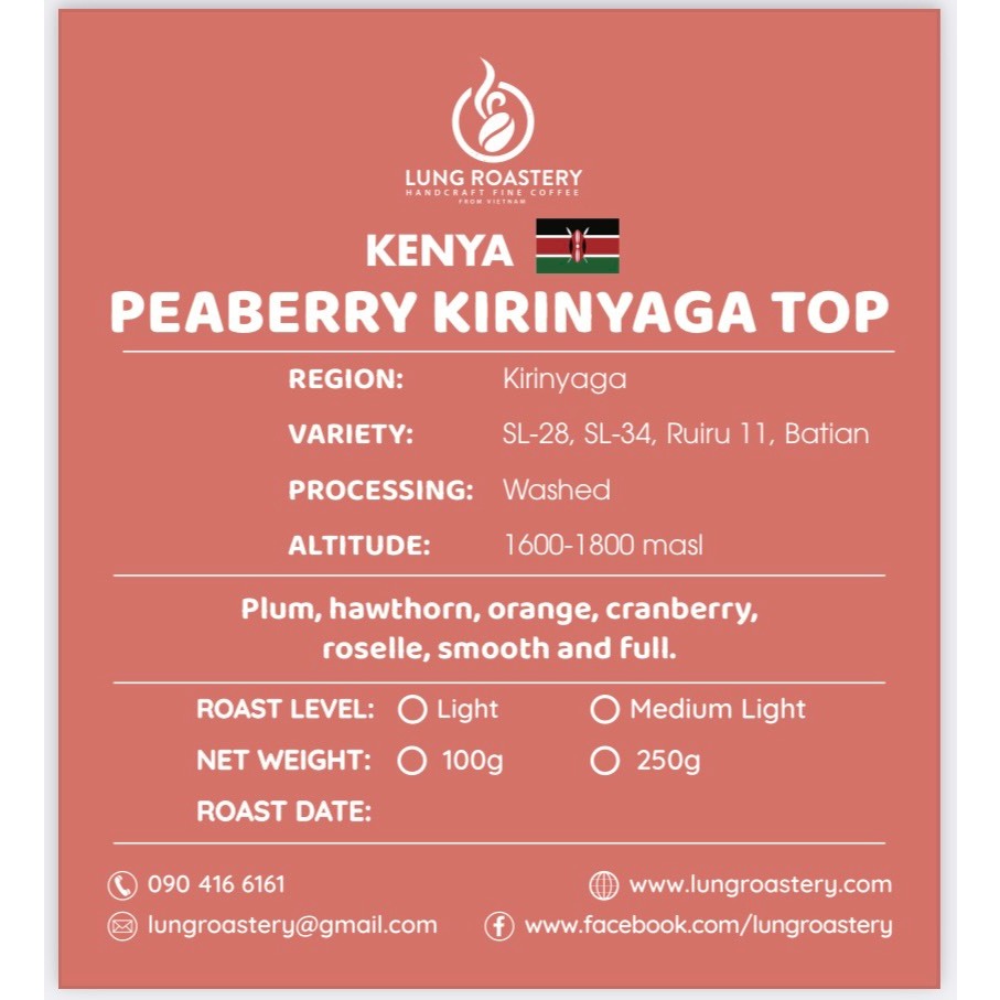 CÀ PHÊ HẠT KENYA PEABERRY KIRINYAGA TOP