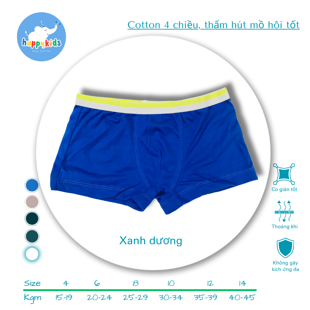 Combo 3 chiếc Quần lót kiểu boxer bé trai từ 15 - 45 kg, chất vải cotton cao cấp