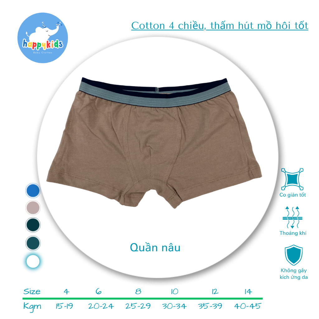 Combo 3 chiếc Quần lót kiểu boxer bé trai từ 15 - 45 kg, chất vải cotton cao cấp