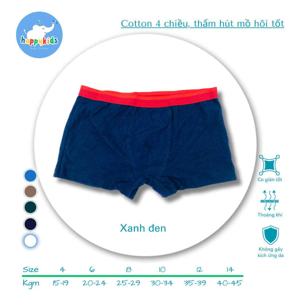 Combo 3 chiếc Quần lót kiểu boxer bé trai từ 15 - 45 kg, chất vải cotton cao cấp
