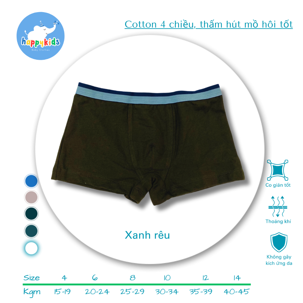 Combo 3 chiếc Quần lót kiểu boxer bé trai từ 15 - 45 kg, chất vải cotton cao cấp