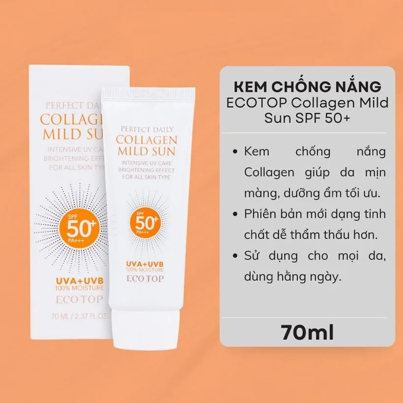 Kem Chống Nắng Collagen Ecotop Perfect Daily Collagen Mild Sun SPF 50+ 😍