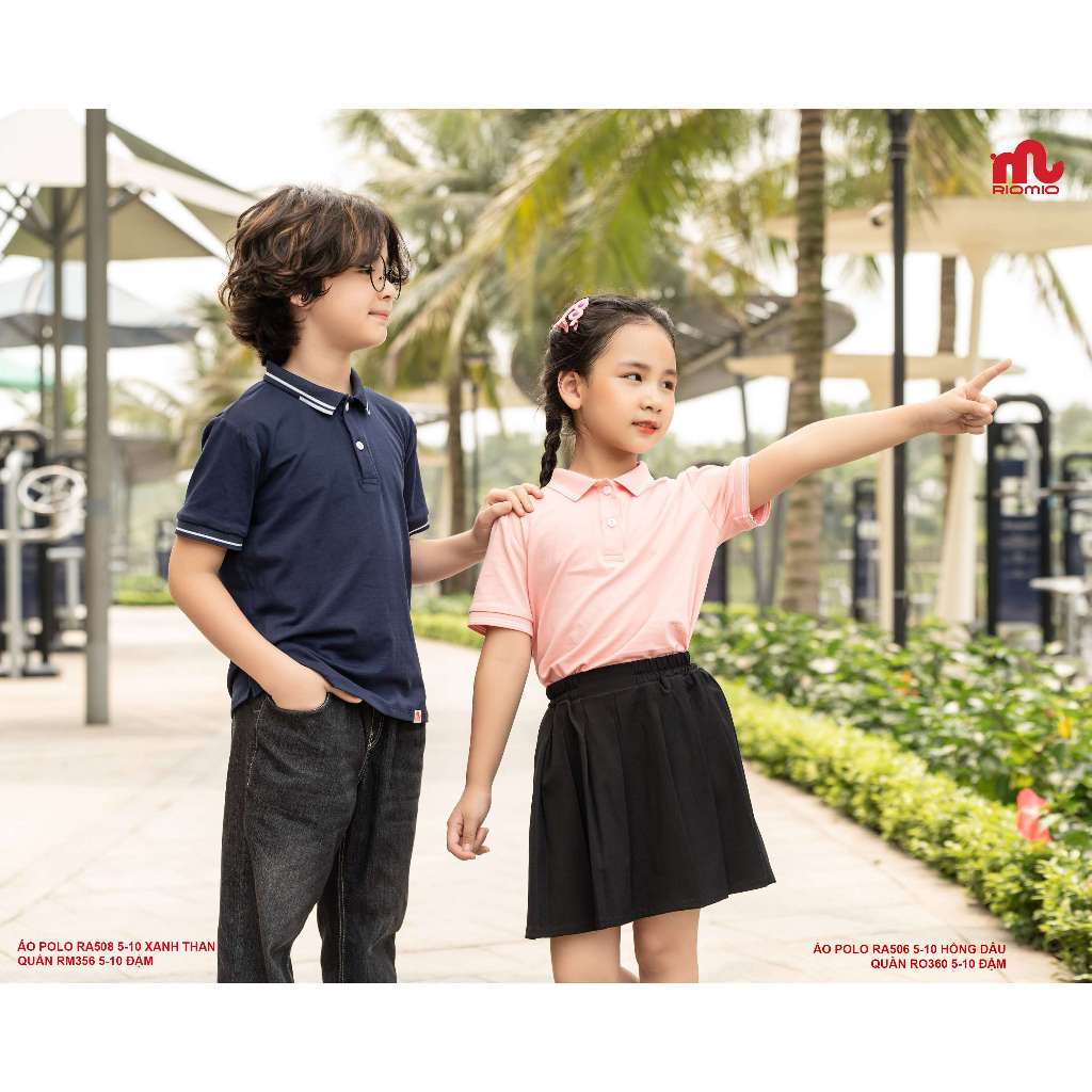 Áo Polo bé gái Riomio chất liệu 100% cotton thoáng khí, áo phông cổ bẻ cộc tay cho bé đi học, size đại 20-40kg - RA506