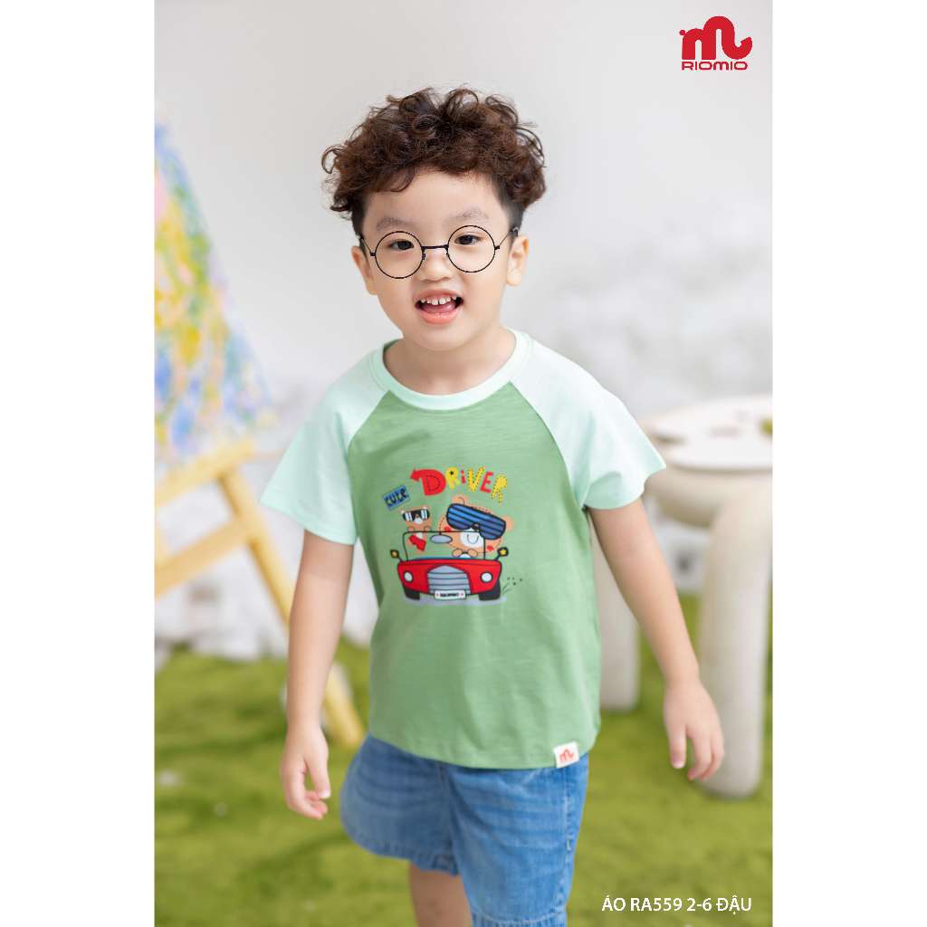 Áo thun bé trai cộc tay Riomio mặc nhà in hình gấu nâu chất 100% cotton mềm mát co giãn 4 chiều cho bé 13-27kg RA559