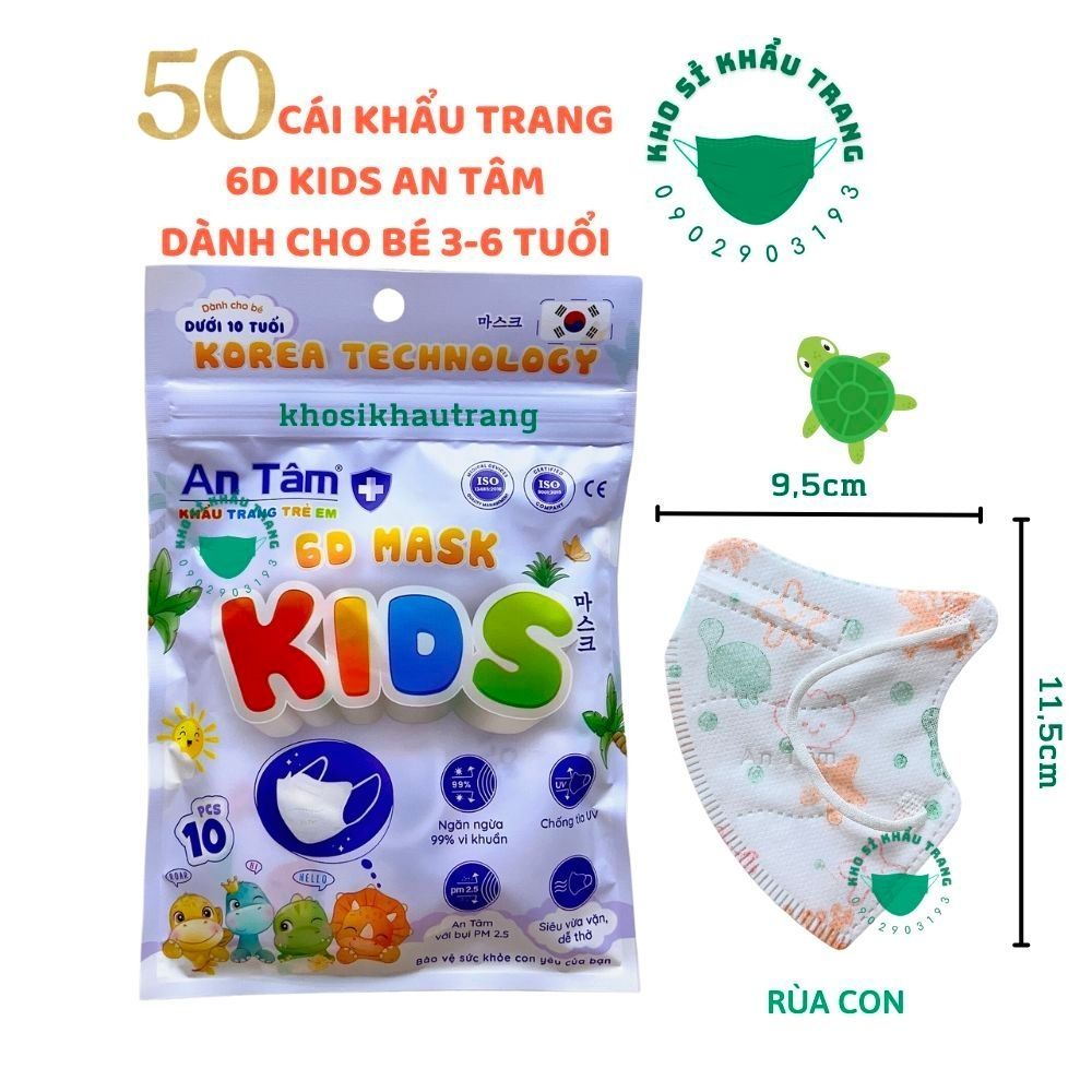 Khẩu trang 6D Kids An Tâm dành cho bé 3-6 tuổi