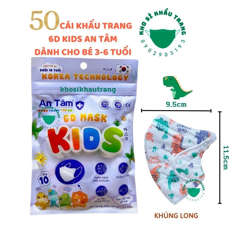 Khẩu trang 6D Kids An Tâm dành cho bé 3-6 tuổi