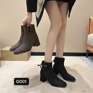 Bốt nỉ đế vuông cổ ngắn nhà kans cao gót 5cm dáng đẹp ms 3213