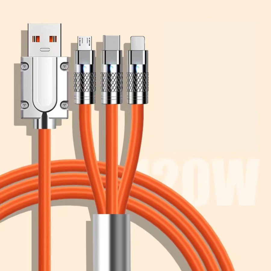 Dây Cáp Sạc Nhanh 3 Trong 1 120W 6A Micro Usb/ Type C / Lai ning Bằng Hợp Kim Kẽm và Silicone