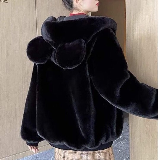 Áo khoác lông nữ quả bông ulzzang tai gấu siêu đáng yêu lông mềm mịn ấm áp
