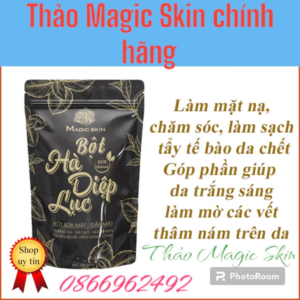 Bột Hà Diệp Lục Magic Skin ,Bột đắp mặt, rửa mặt ngừa mụn sáng da,mờ vết thâm do mụn để lại.