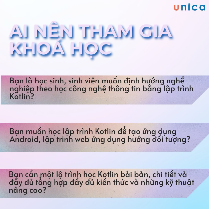 E-voucher Khóa học Unica về Công nghệ thông tin Lập trình Kotlin toàn tập cùng Trần Duy Thanh