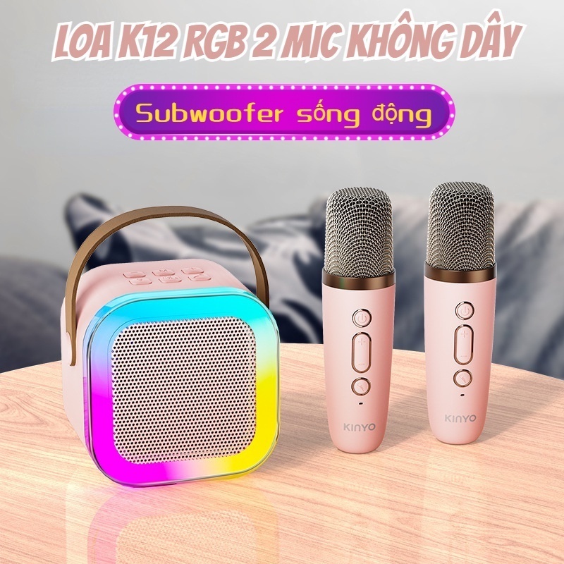 Loa Bluetooth Không Dây Cầm Tay K12 Kinyo Nghe Nhạc Hát Karaoke Thiết Kế Sang Trọng - Bh 1T