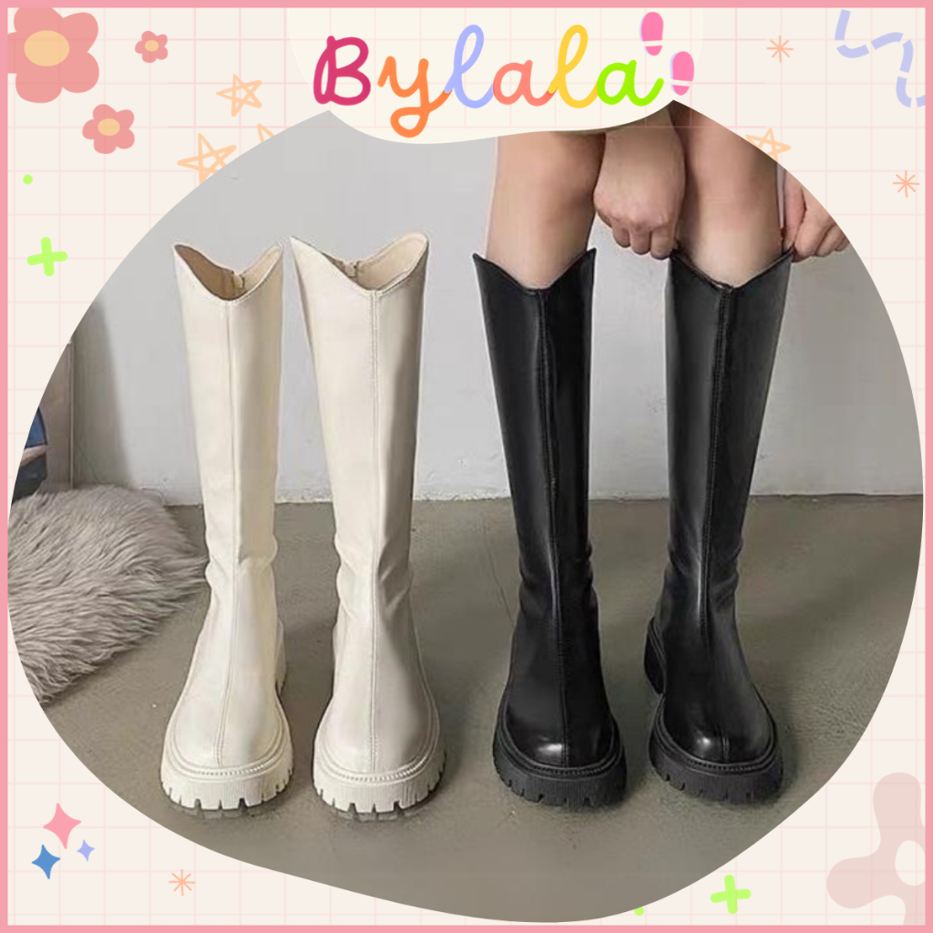 Bốt Cổ V Bylala Bốt đùi cao cổ 4 Phân Da Lì GA18
