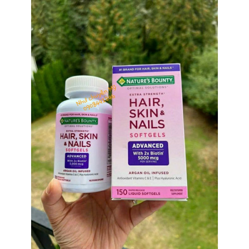 Hàng chuẩn Mỹ - Viên uống hỗ trợ da, móng, tóc hair, skin, nail Nature's Bounty hộp 150 viên