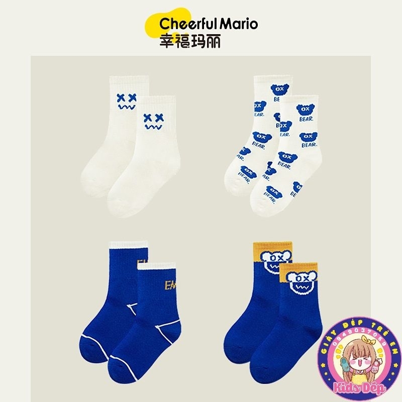 Combo 4 đôi vớ/ tất cotton co giãn Cheerful Mario WZ159 cho bé 4-8 tuổi