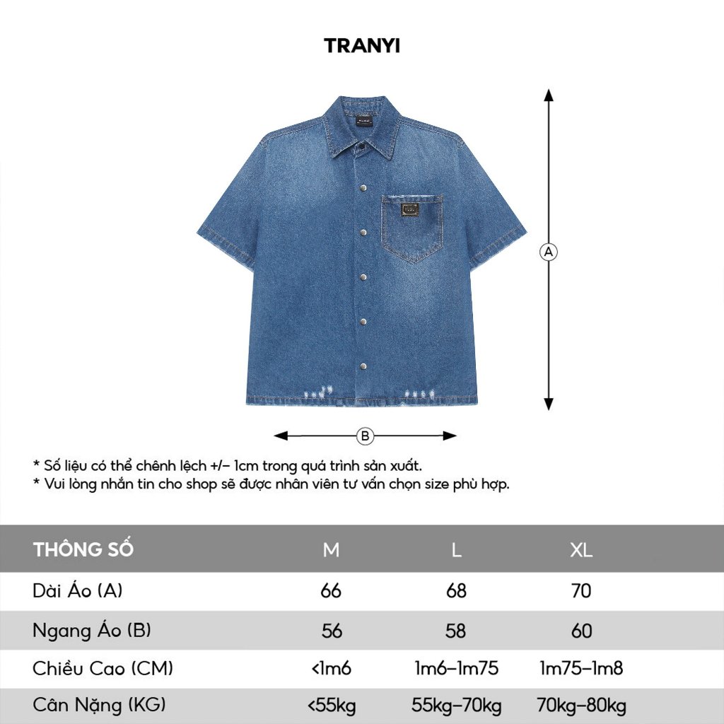 Áo sơ mi jean tay ngắn unisex local brand HUGU - TRANYI - vải denim, form boxy, tag kim loại gắn trên túi áo