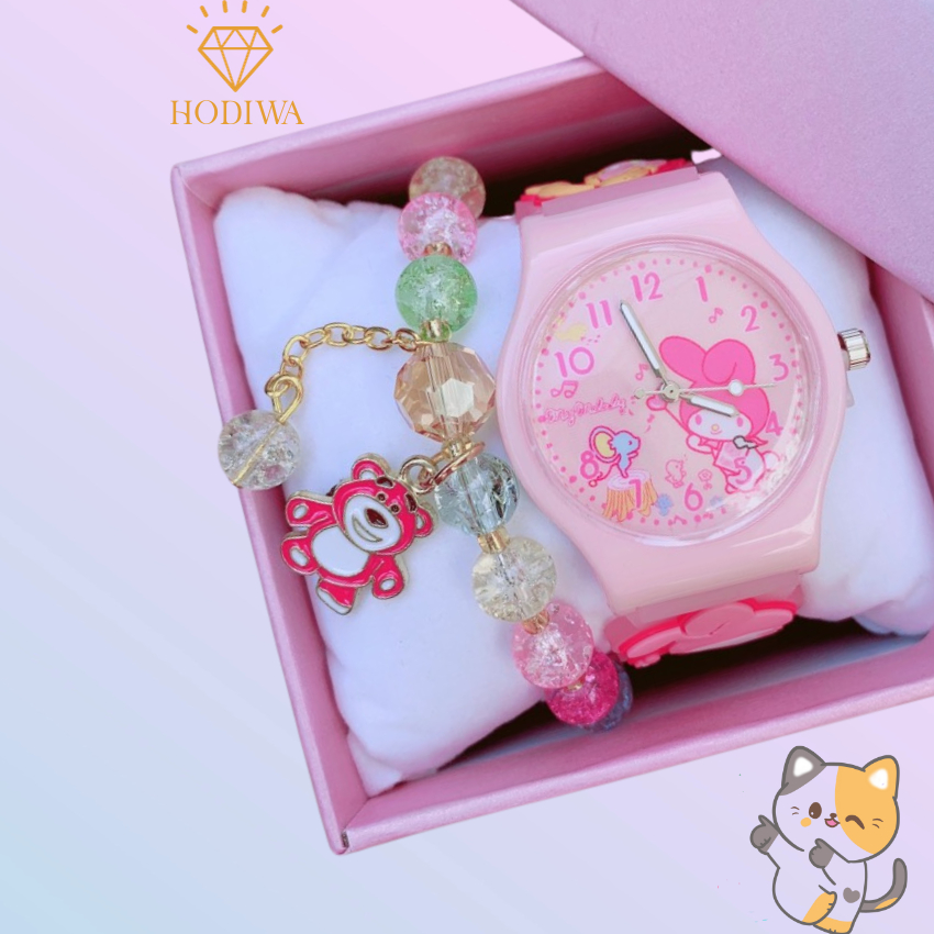 Đồng hồ đeo tay HODIWA  hình kuromi,melody,hello kitty làm quà tặng sinh nhật , noel cho bé gái -M6