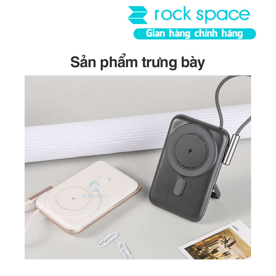 Pin sạc dự phòng không dây Rockspace P20 Pro PD20W Magnetic Holder Wireless tích hợp cáp TypeC dung lượng 10000mAh